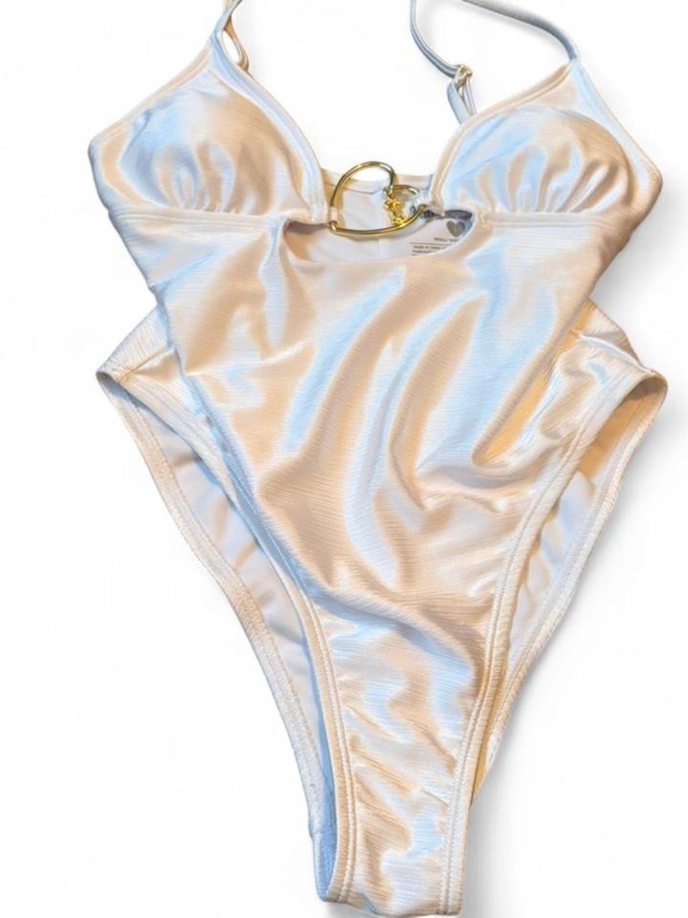 Juicy Couture Cream One-Piece Swimsuit with Gold Ring Detail